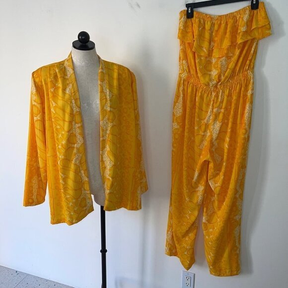 Vintage Two Piece Jumpsuit Jacket Set Size Large Metallic Threading Snake Print - Picture 16 of 16